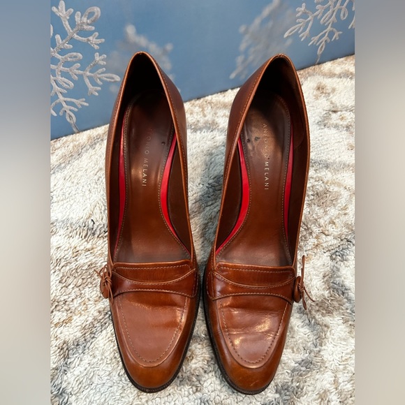 Vintage 80s Brown Antonio Melani leather heels sz 9 - Picture 2 of 7